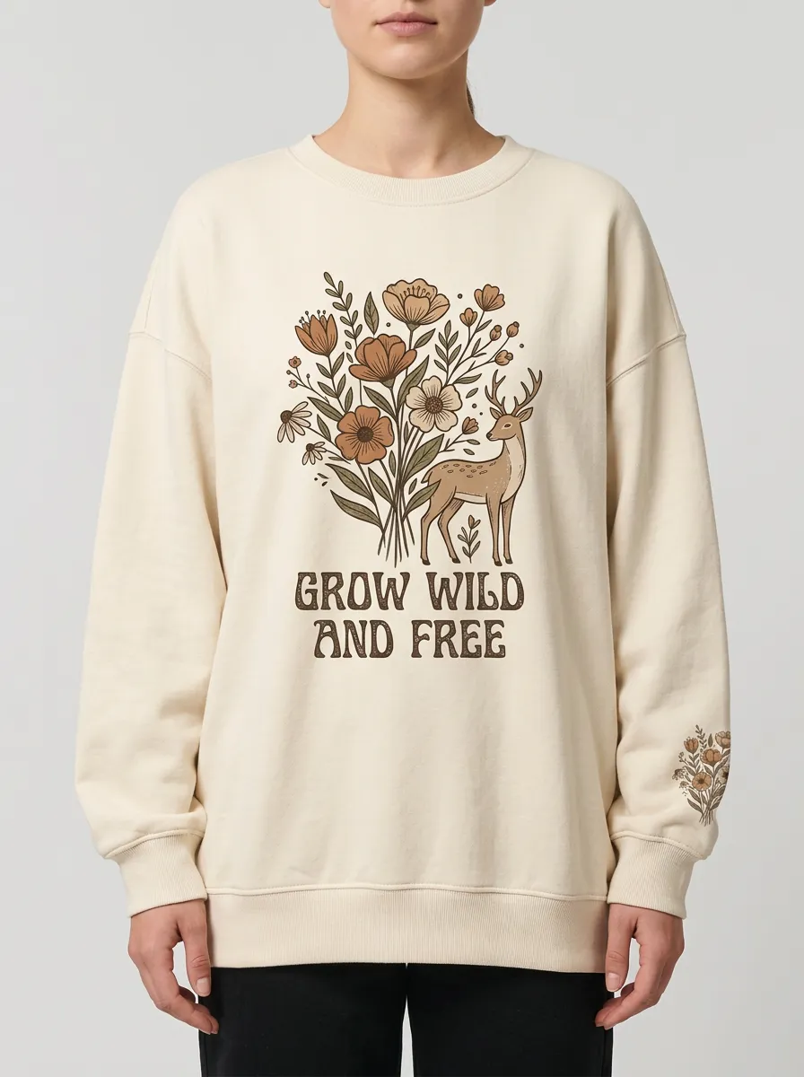 Nature Lover Deer Floral Grow Wild Sweatshirt