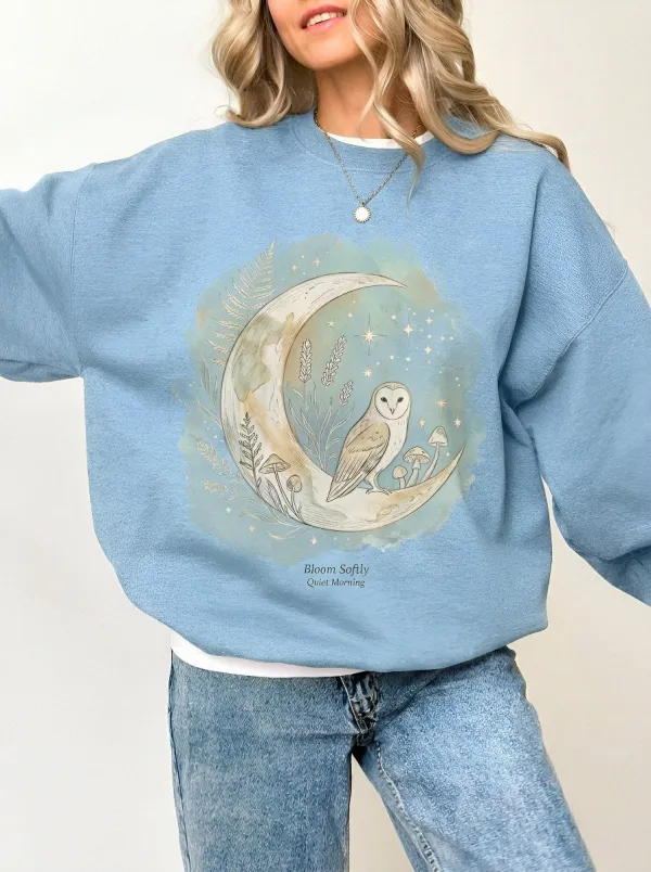 Women's Celestial Owl Moon Mushroom Printed Sweatshirt
