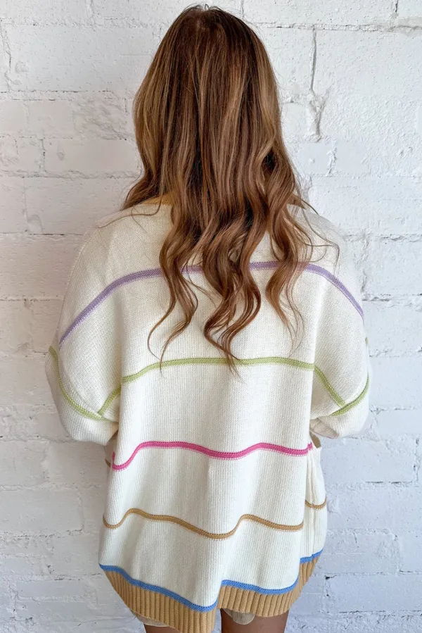 Open-Front Knit Colorblock Striped Cardigan
