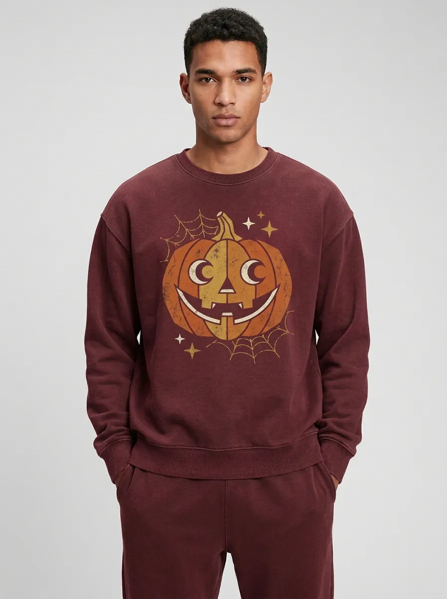Men's Halloween Pumpkin Moon Spiderweb Sweatshirt