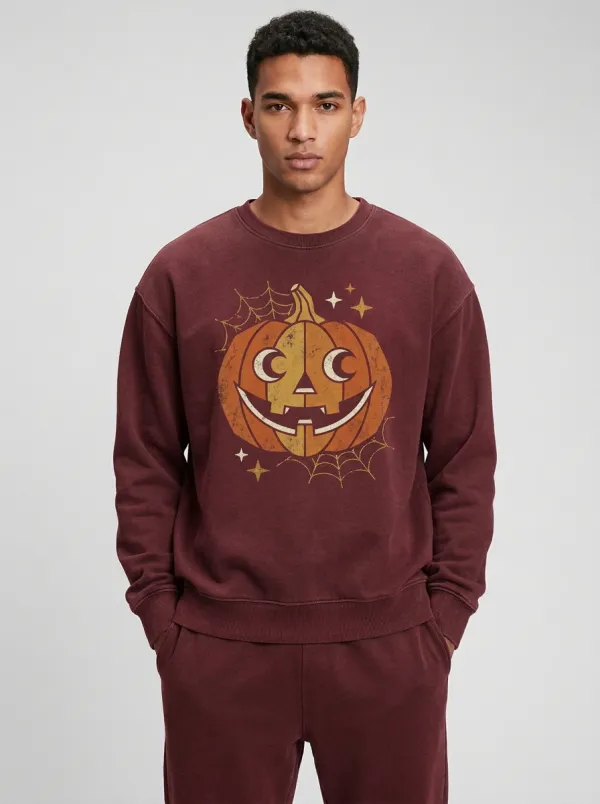 Men's Halloween Pumpkin Moon Spiderweb Sweatshirt