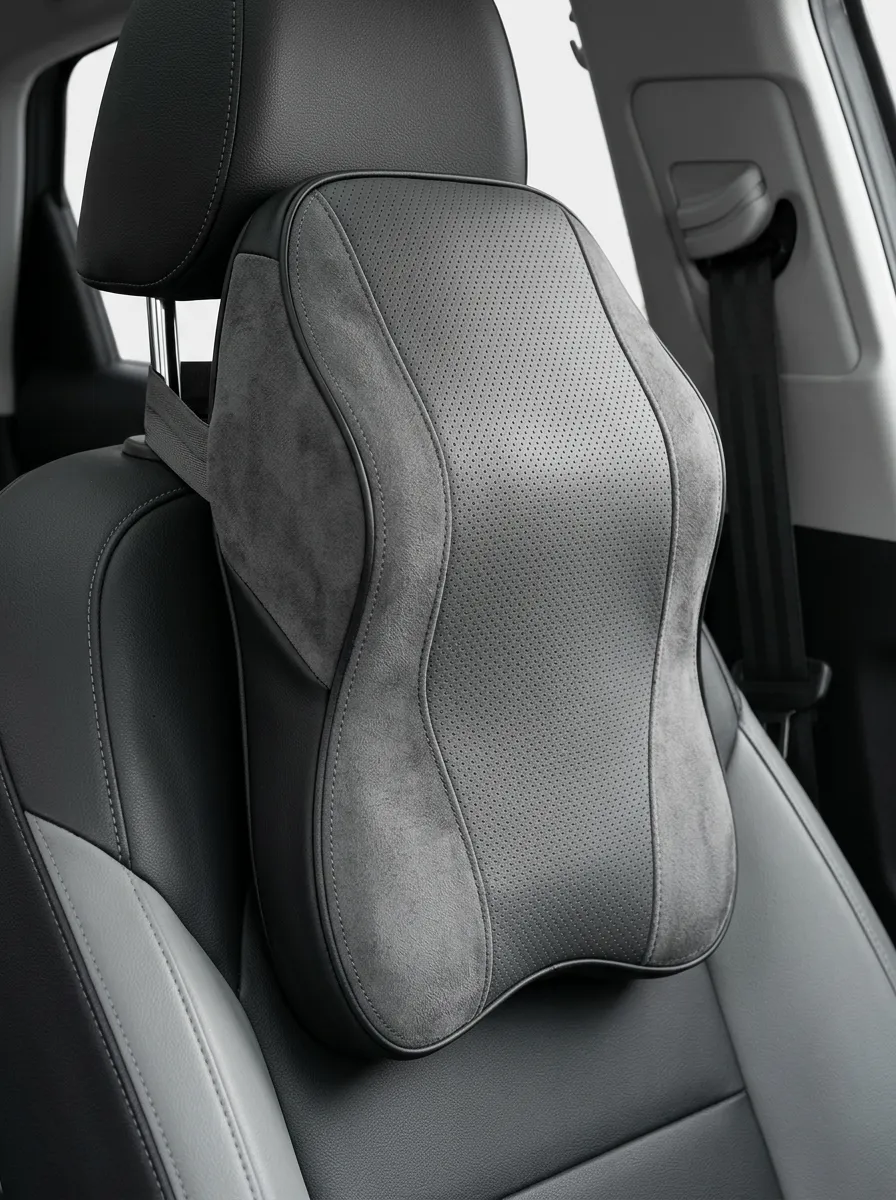 Ergonomic Perforated Suede-Texture Car Neck Support Pillow