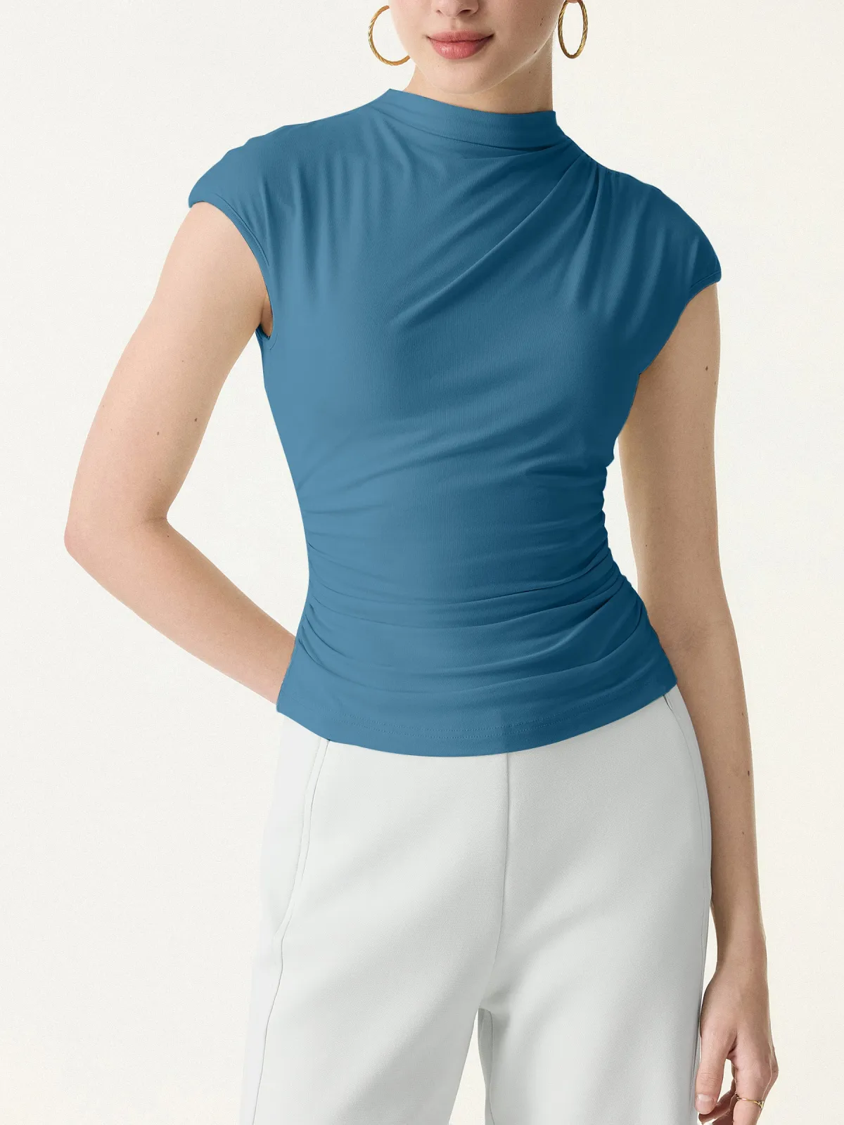Mockneck Ruched Cropped Bra Top
