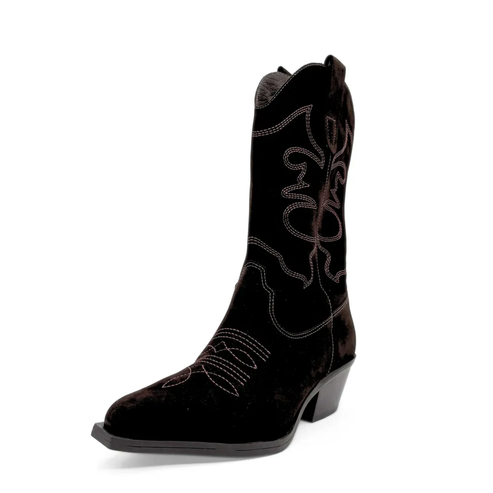 Suede Cowboy Ankle Boots