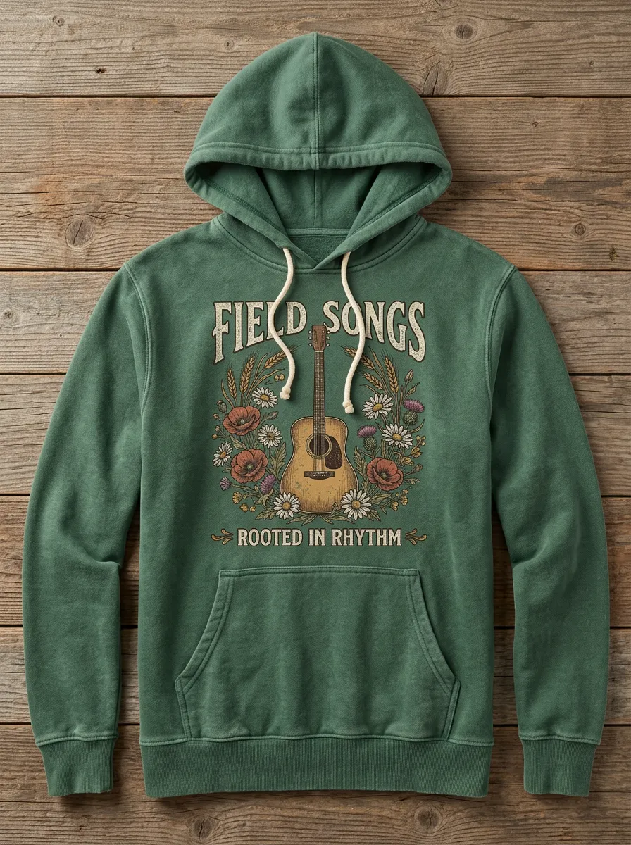 Country Music Guitar Floral Pullover Hoodie