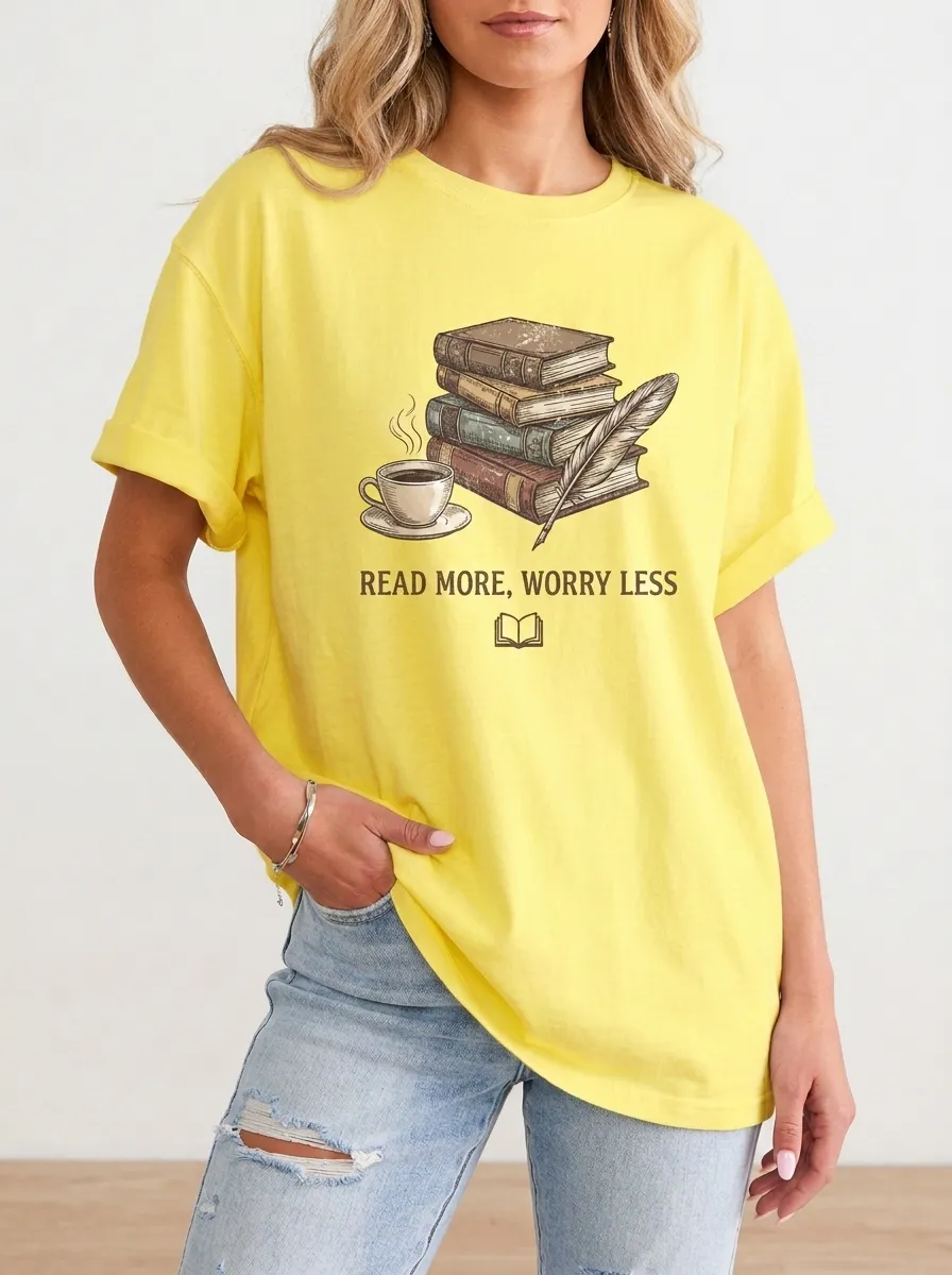 Women's Book Lover Coffee Quill Printed T-shirt