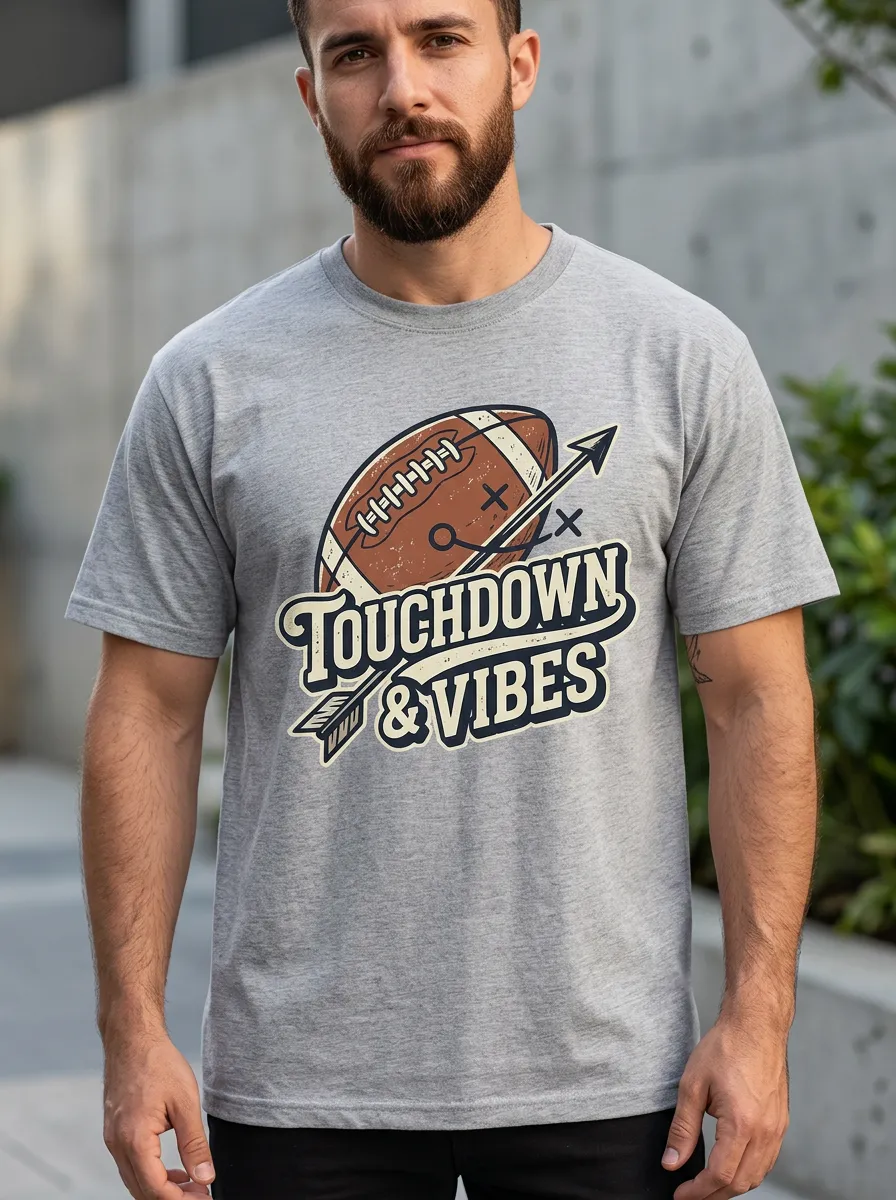 Men's American Football Lover Touchdown & Vibes Graphic T-shirt