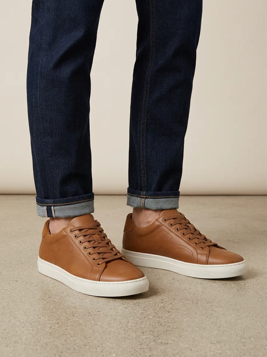 Men's Minimalist Leather Perforated Detail Casual Shoes