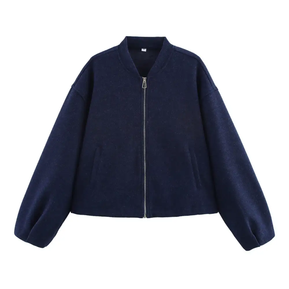 Relaxed Cropped Zip Front Bomber Jacket