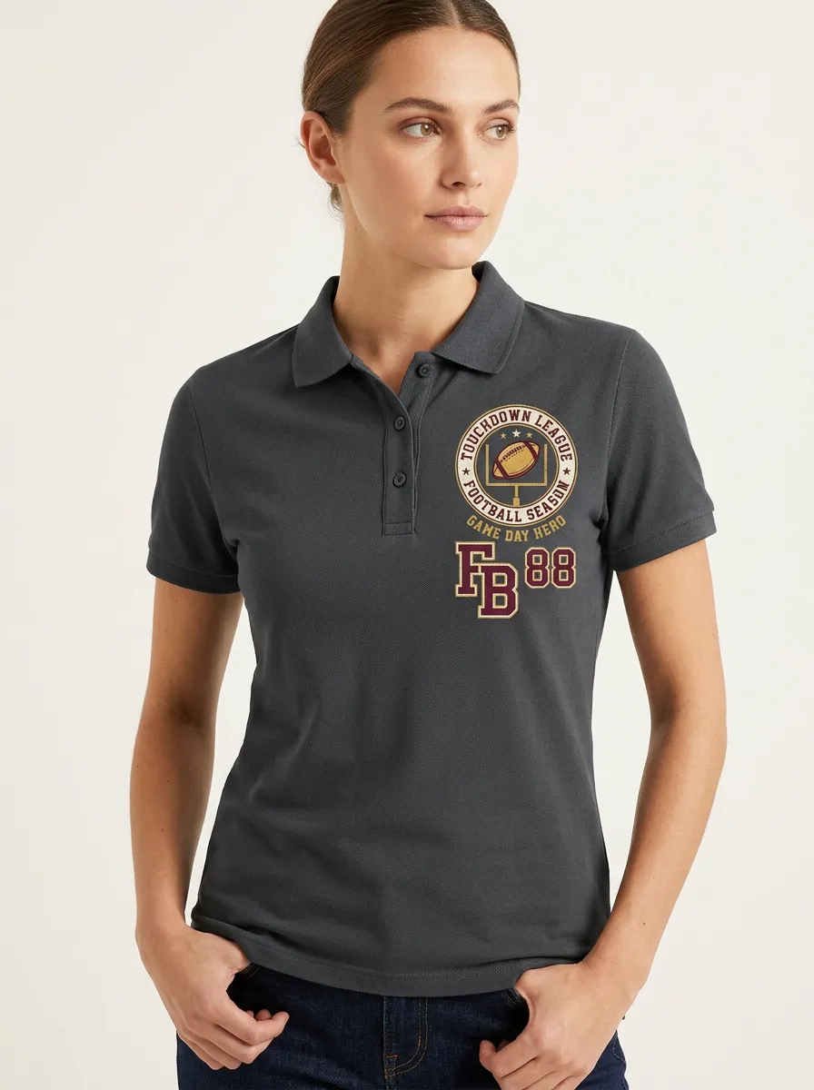 Women's American Football Touchdown League Printed Polo Shirt