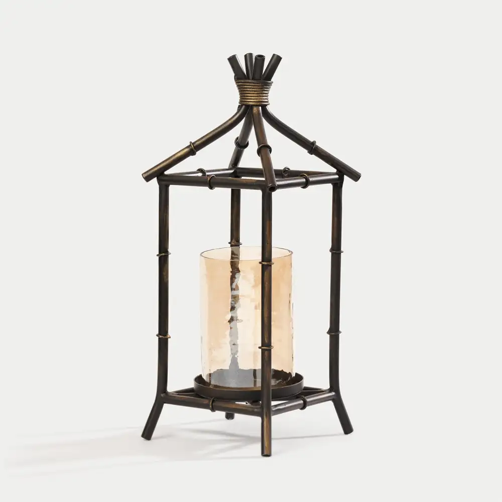 Aged Black Hut Lantern With Glass Insert