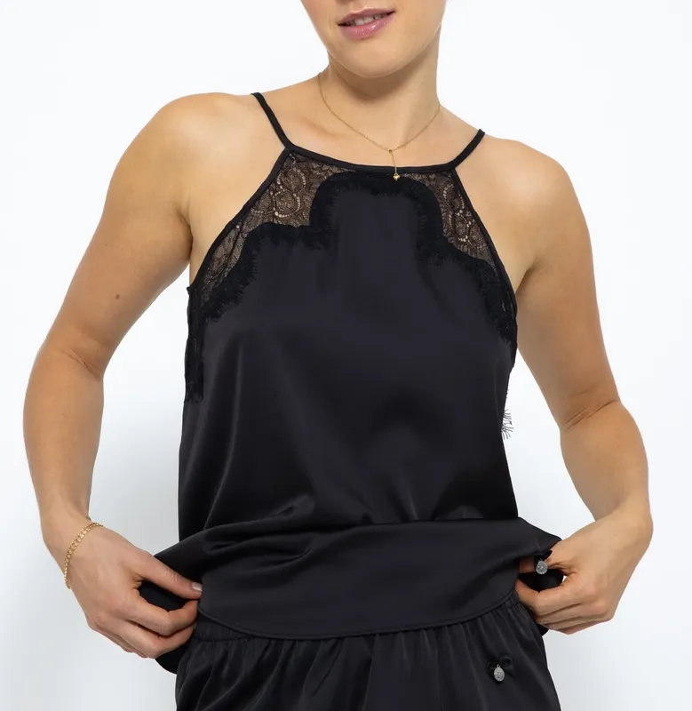 Black Lace Satin Top