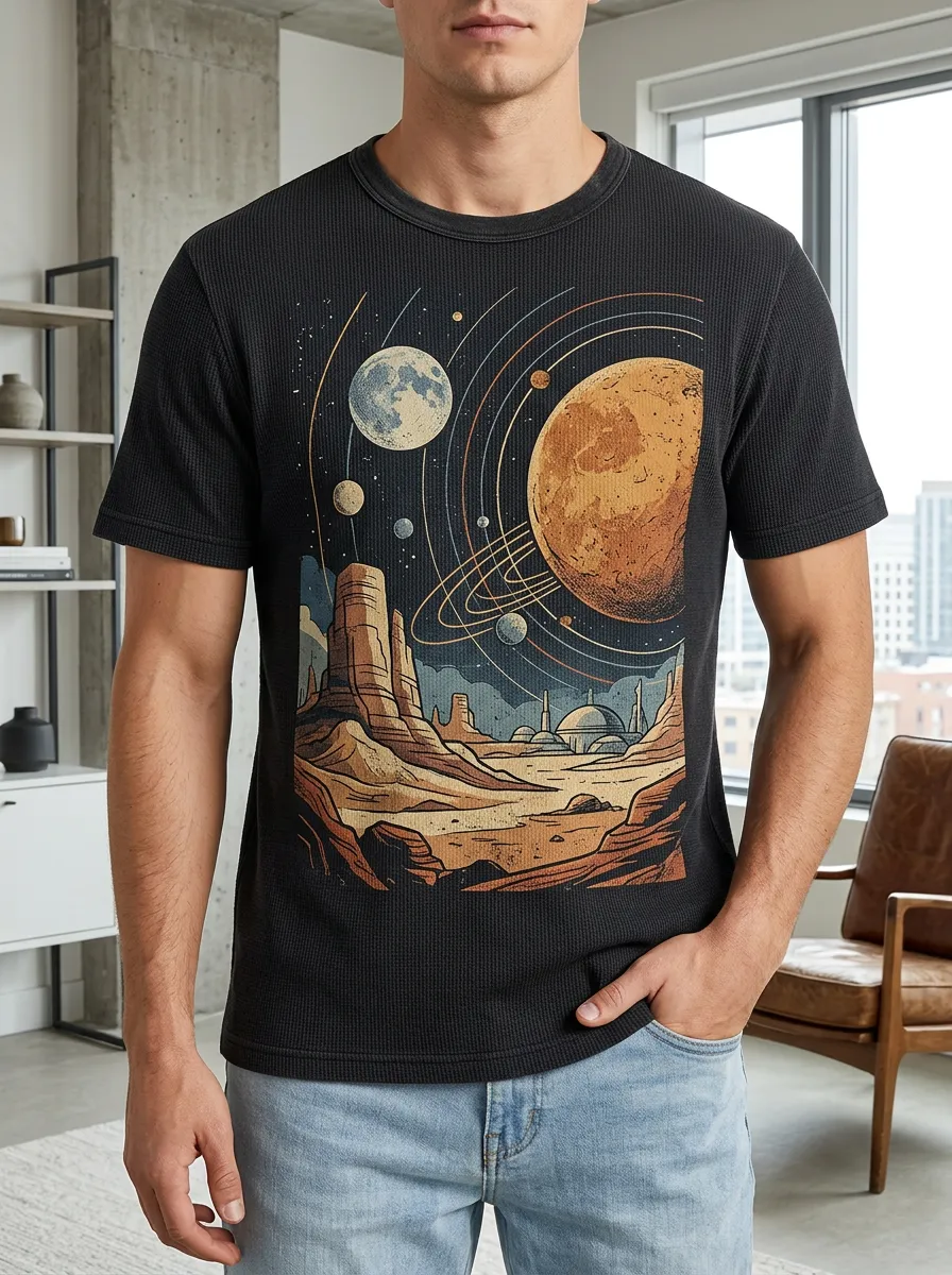 Men's Space Explorer Planet Landscape Crew Neck T-Shirt