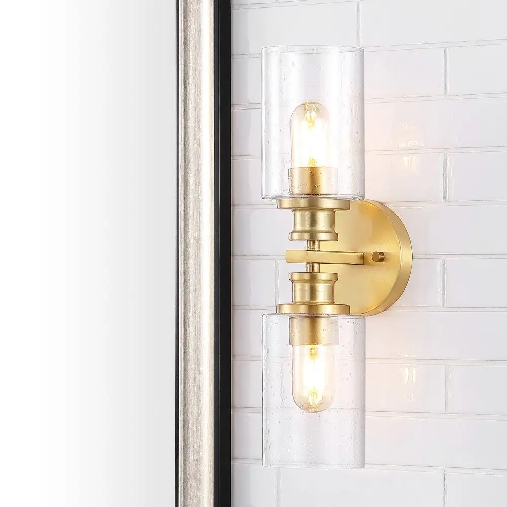 Cylinder Dual-Light Iron/seeded Glass Farmhouse Contemporary LED Wall Sconce