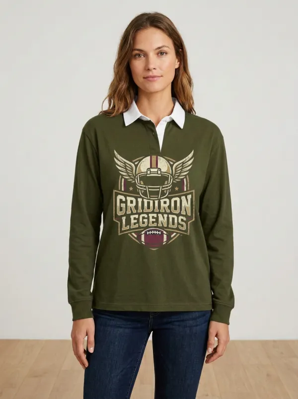 Women's Football Fan Gridiron Legends Winged Helmet Graphic Rugby Shirt
