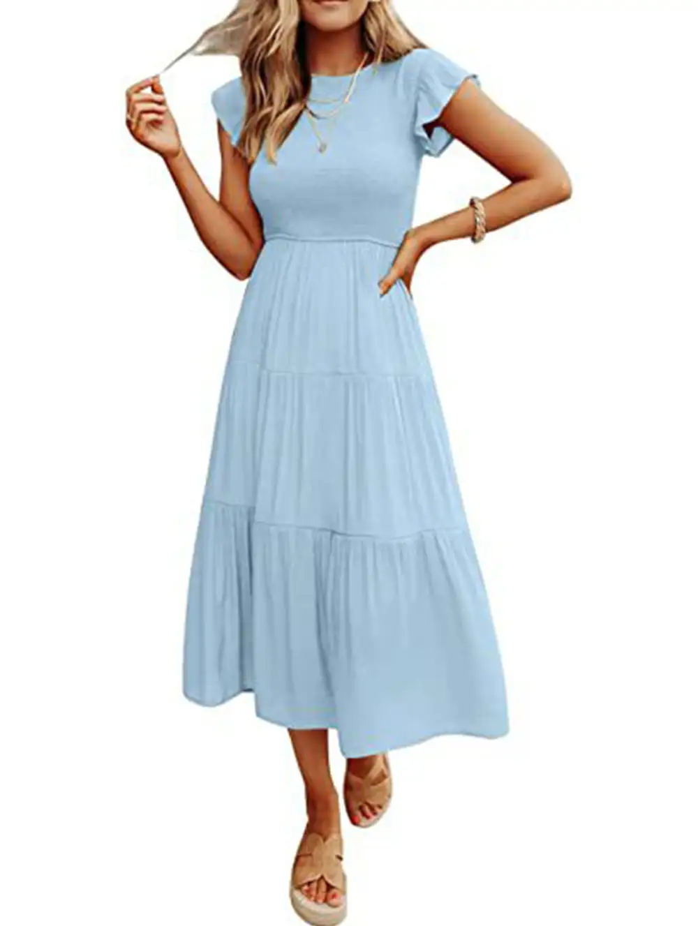 Flutter Sleeve Tiered Mini Dress