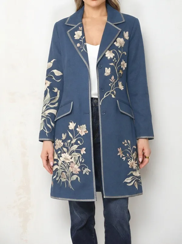 Women's Floral Botanical Butterfly Printed Blazer Coat