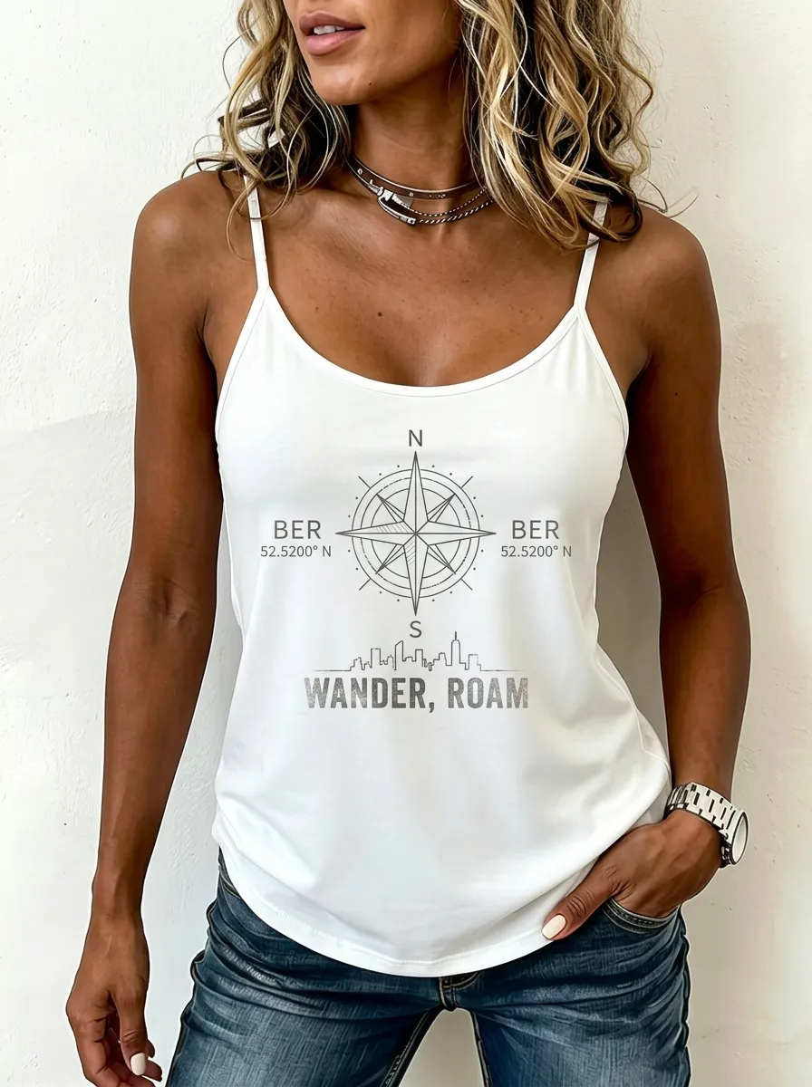 Women's Travel Lover Berlin Compass Wander Roam Printed Tank Top