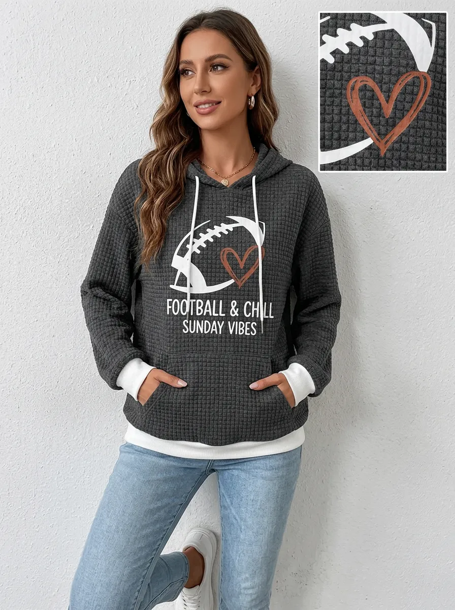Women's Football Sunday Vibes Heart Graphic Printed Hoodie