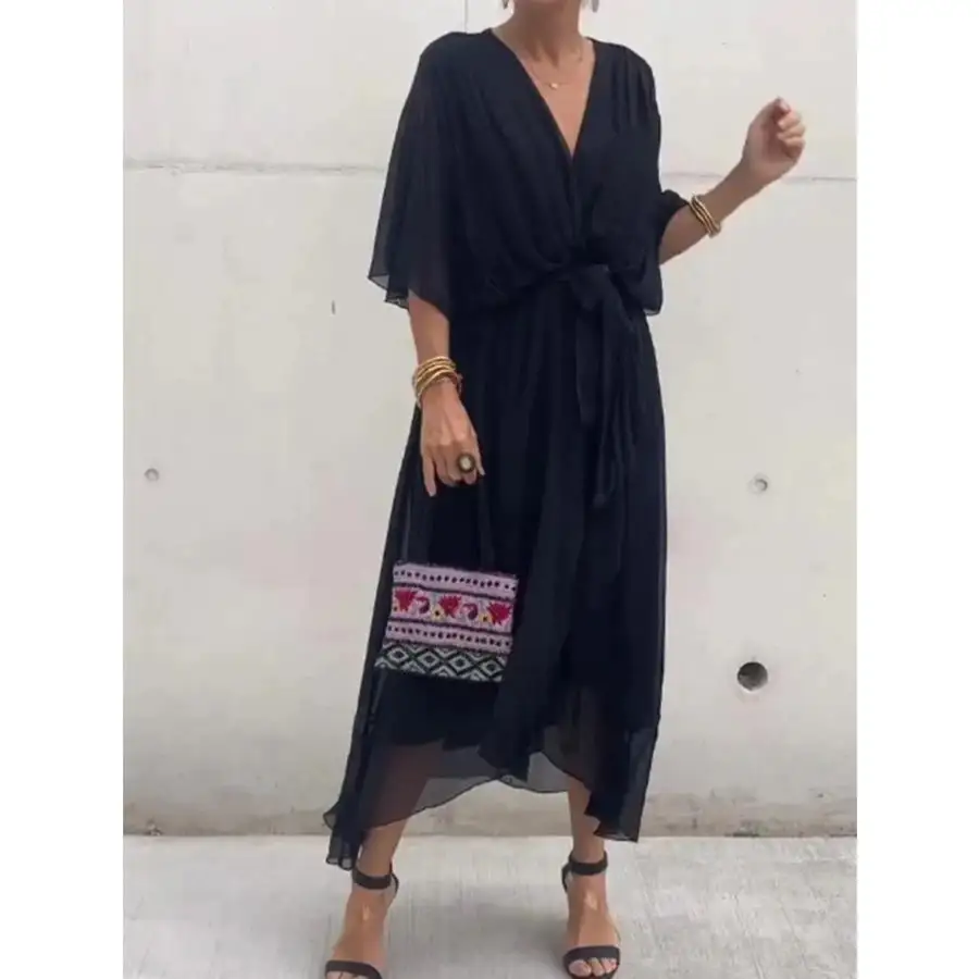 Full Size Flowy Tie Front Midi Dress with Flutter Sleeves Plus Size