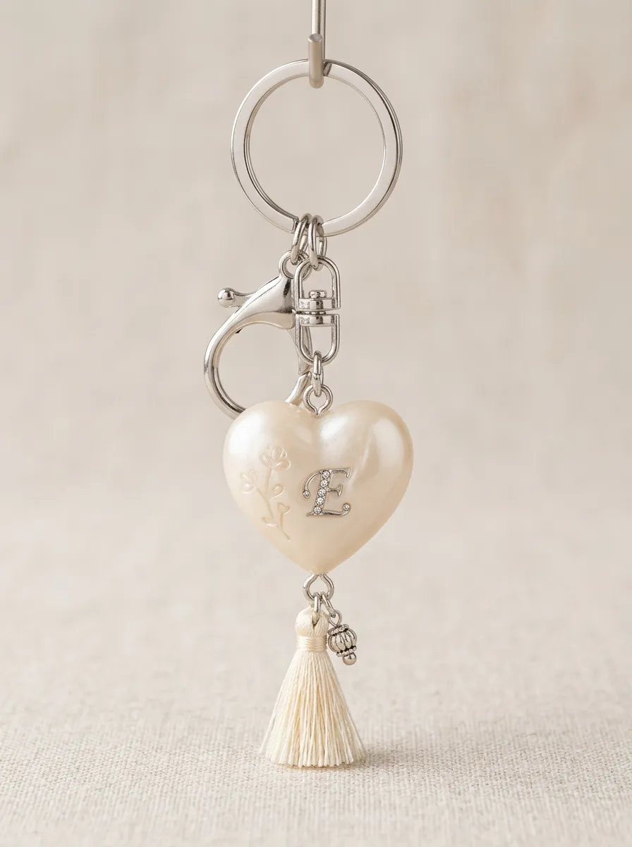 Floral Heart Tassel Initial-Charm Elegant Gift Keychain