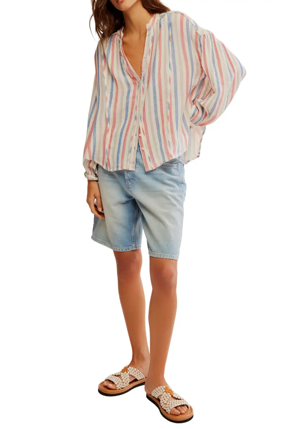 Striped Button Front Collared Shirt
