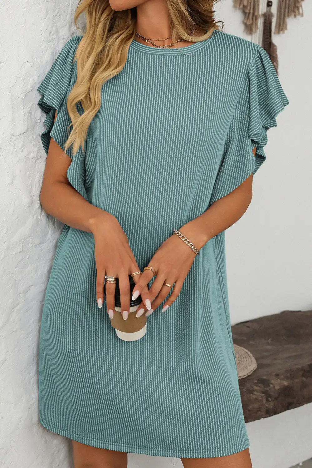 Ruffle Trim Shift Mini Dress