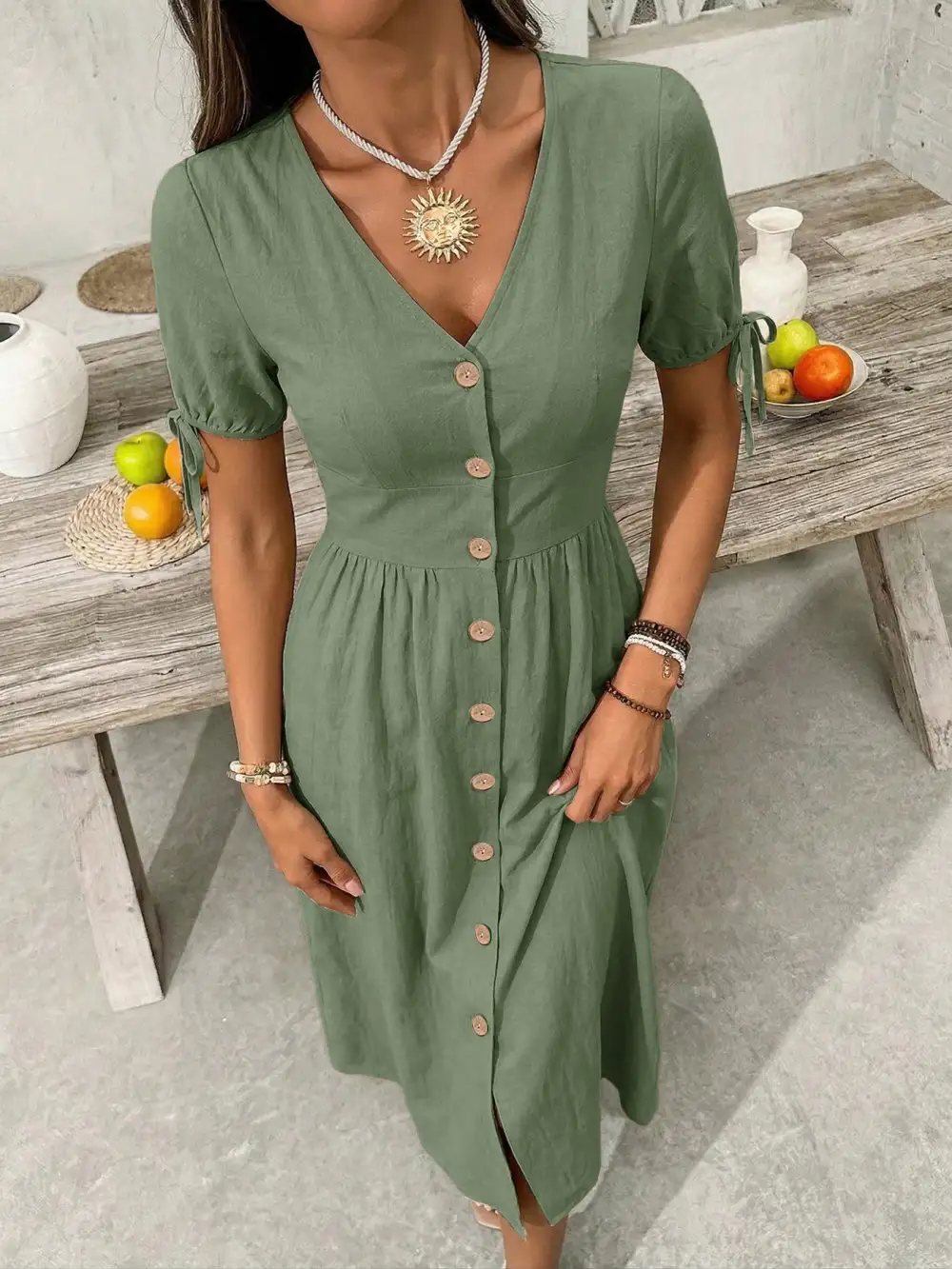 Elegant Short Sleeve Midi Dress