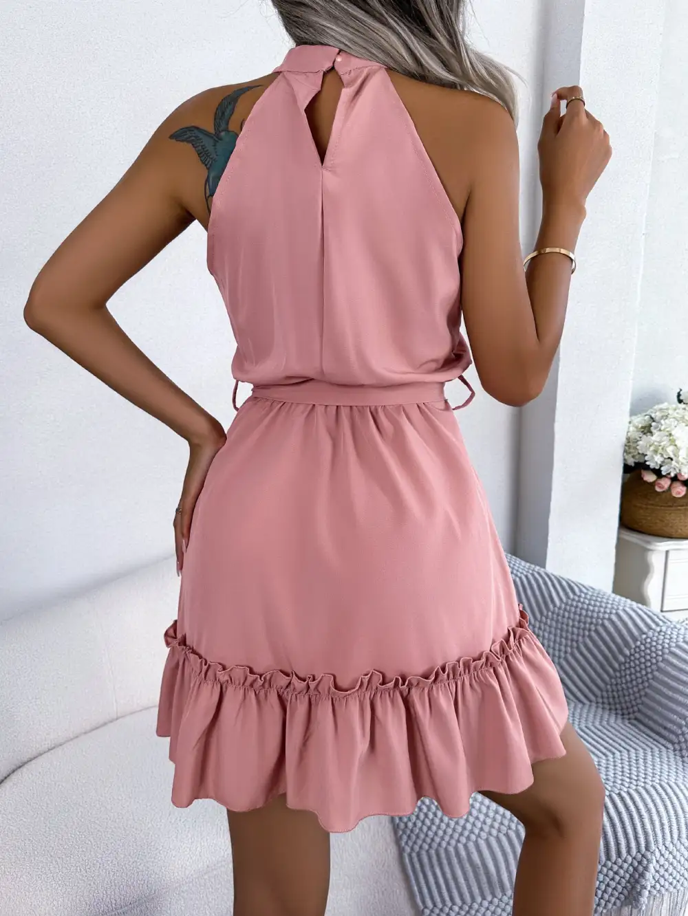 Halter A Line Ruffle Casual Dress
