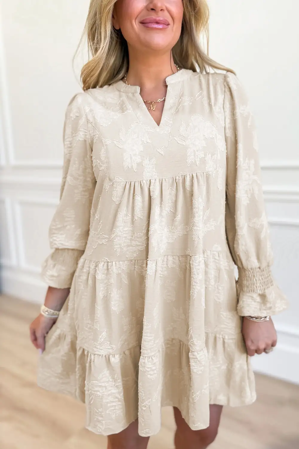 Textured Tiered Tie Detail Mini Dress