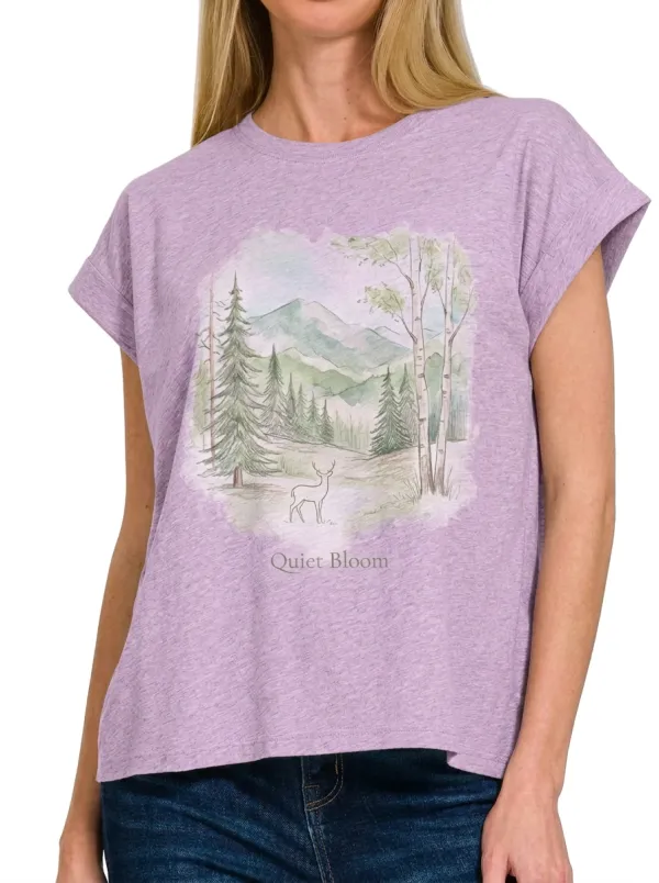 Women's Nature Lover Deer Mountain Forest Printed T-shirt