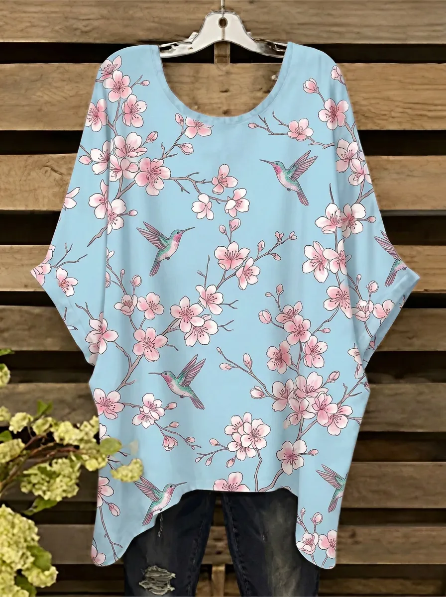 Cherry Blossom Women's Loose Printed T-Shirt