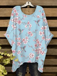 Cherry Blossom Women's Loose Printed T-Shirt