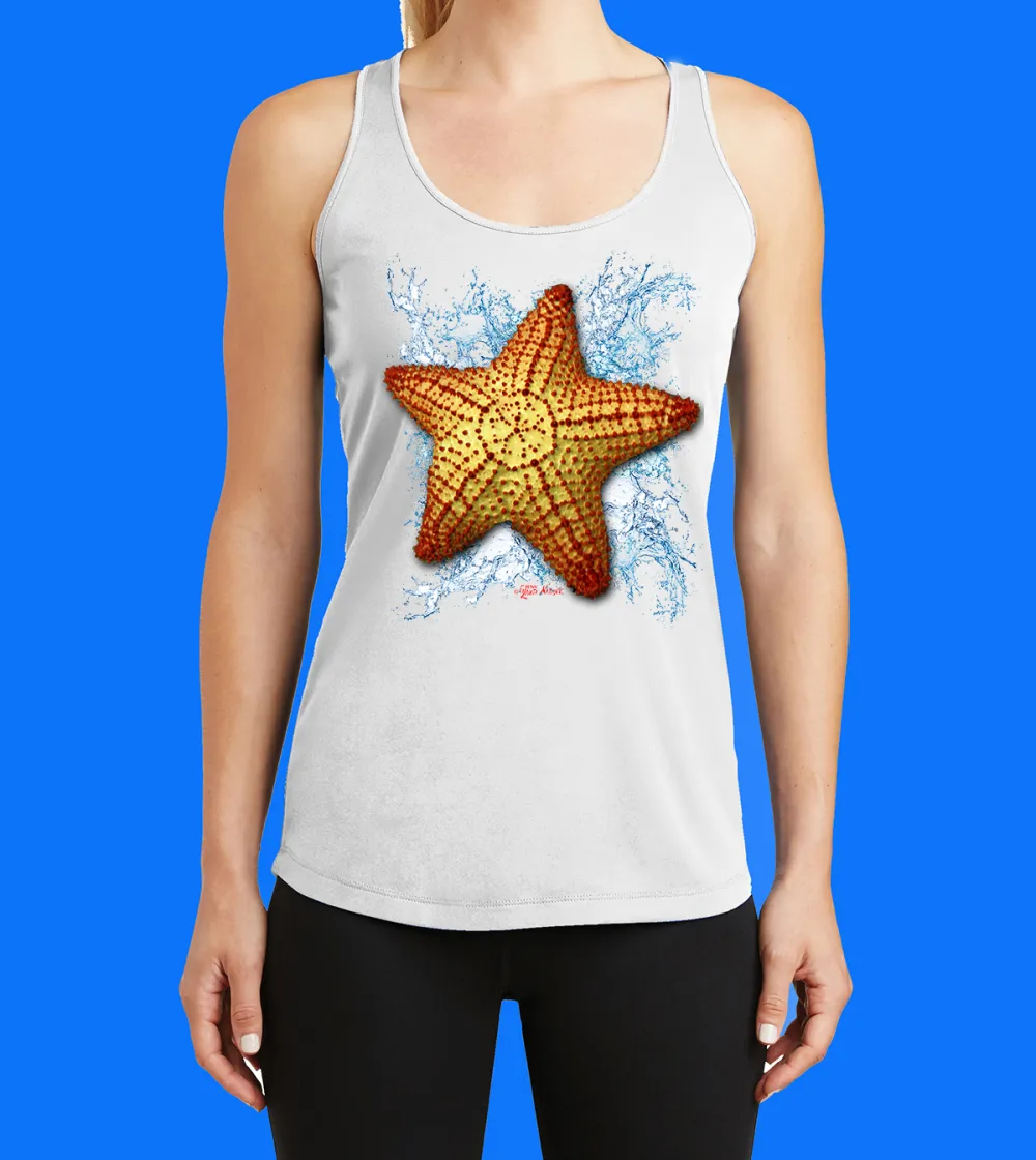 Starfish With Splash Printed Racerback Tank Top