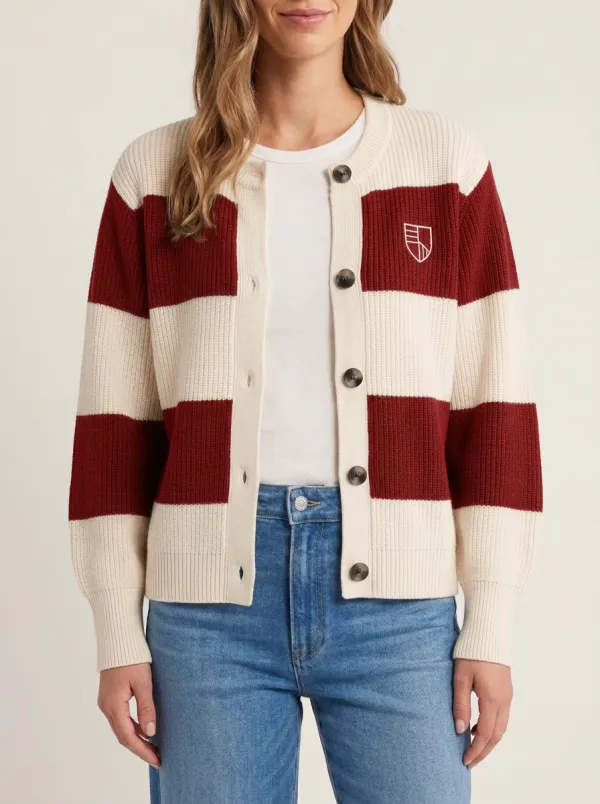 Striped Rugby Striped Shield Embroidered Cardigan