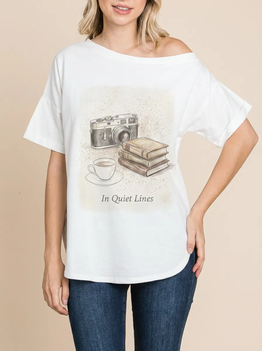 Women's Photography Book Lover Camera Coffee Printed T-shirt