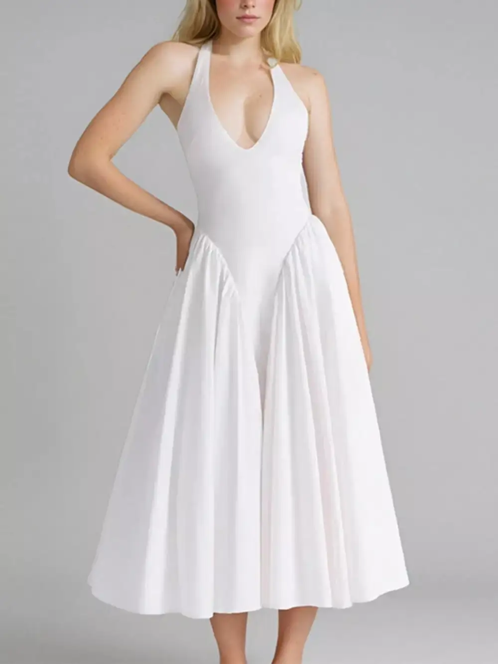 Halter Neck Midi Dress with Pockets