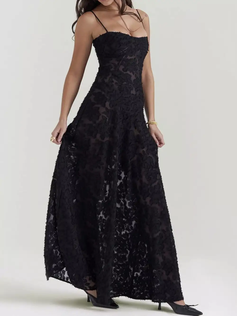 Relaxed Lace Spaghetti Strap Maxi Dress
