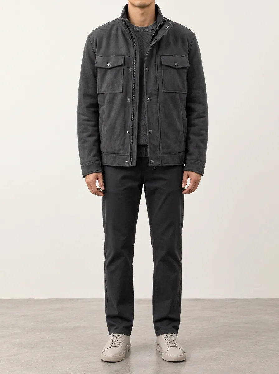 Men's Suede-Texture Fleece-Lined Winter Jacket