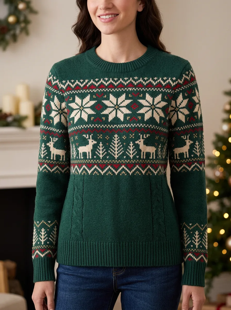 Christmas Reindeer Snowflake Pattern Knitted Sweater