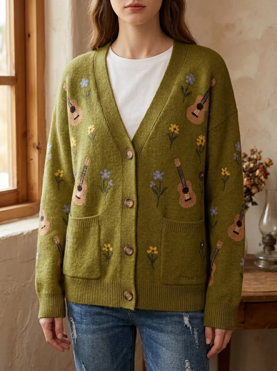 Country-Road Guitar Country Music Cardigan