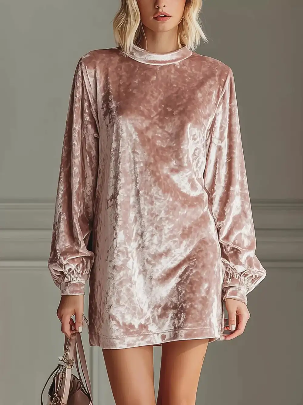 Lightweight Feel Velvet Long Sleeve Mini Dress