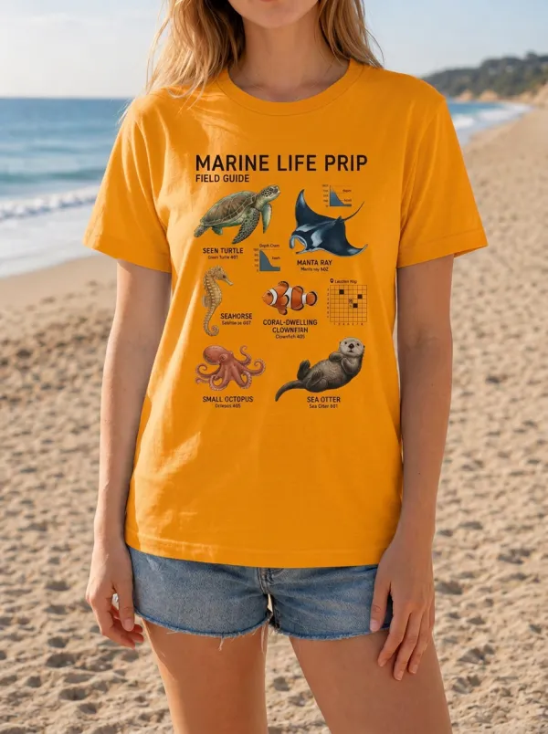 Women's Marine Biology Lover Sea Life Field Guide Printed T-shirt