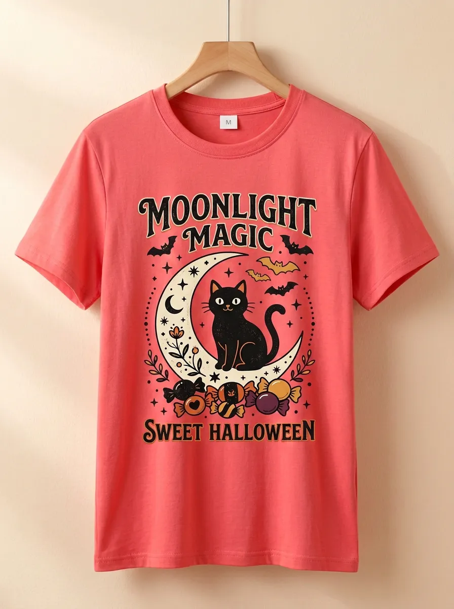 Cute-Spooky -Cat Halloween Graphic T-Shirt