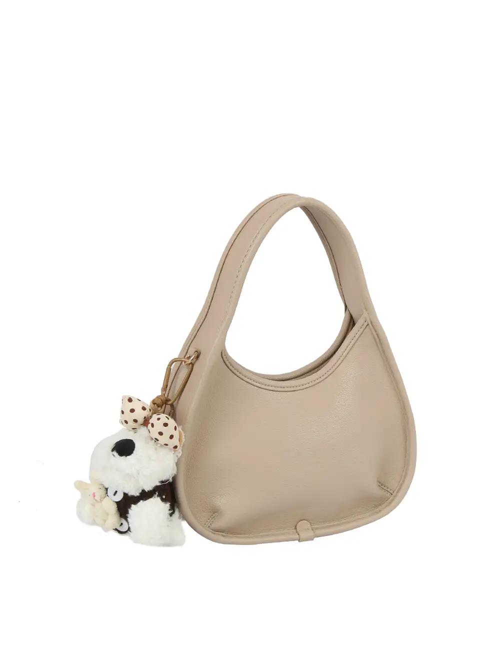 Dog Motif Crescent Faux Leather Shoulder Bag