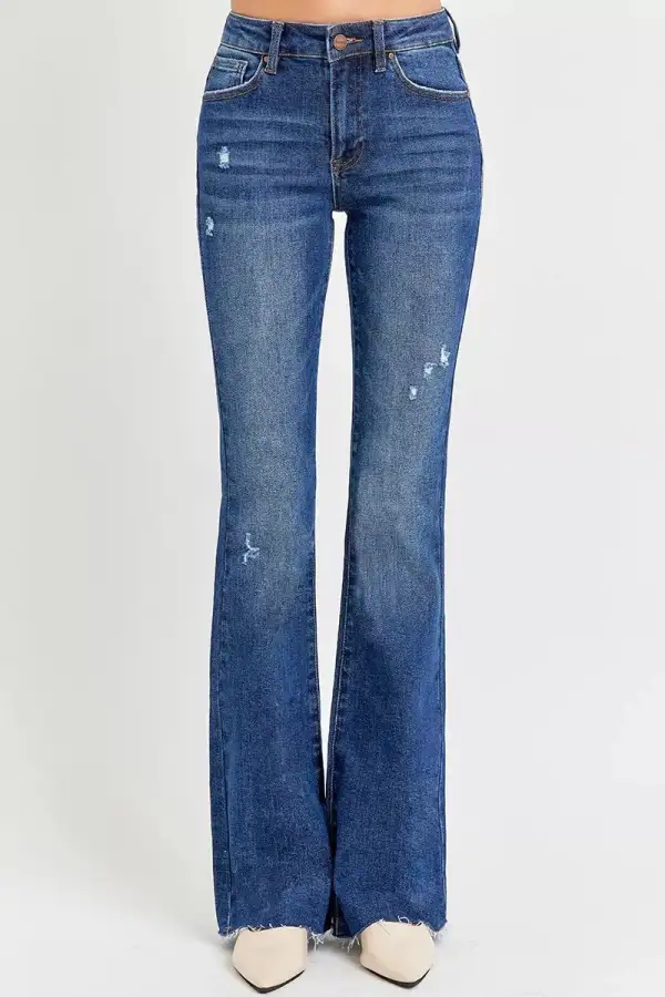Full Size Distressed Mid Rise Flare Jeans Plus Size