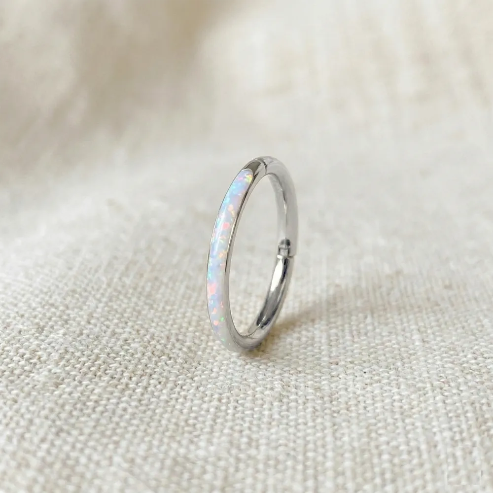 Surgical-Steel Opal Hinged Hoop Ring