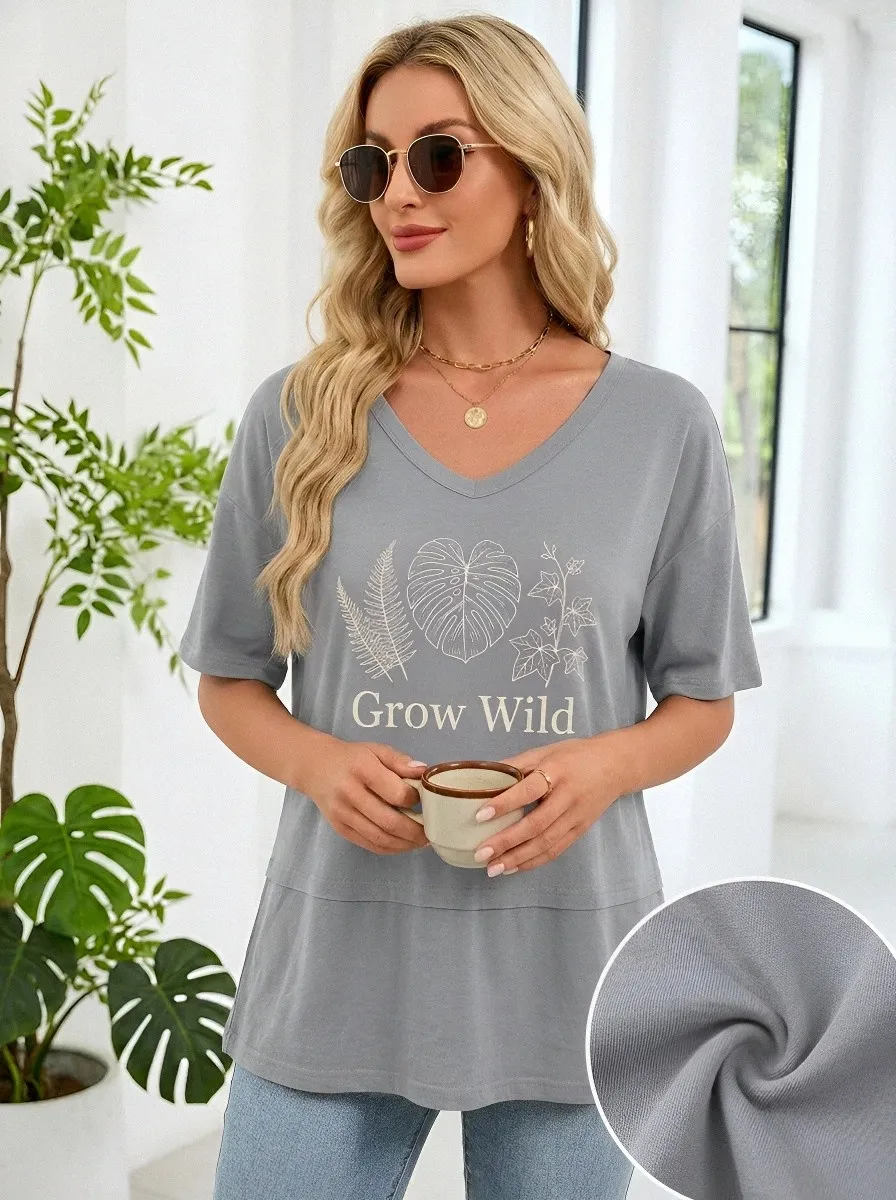 Women's Nature Lover Grow Wild Botanical Printed T-shirt