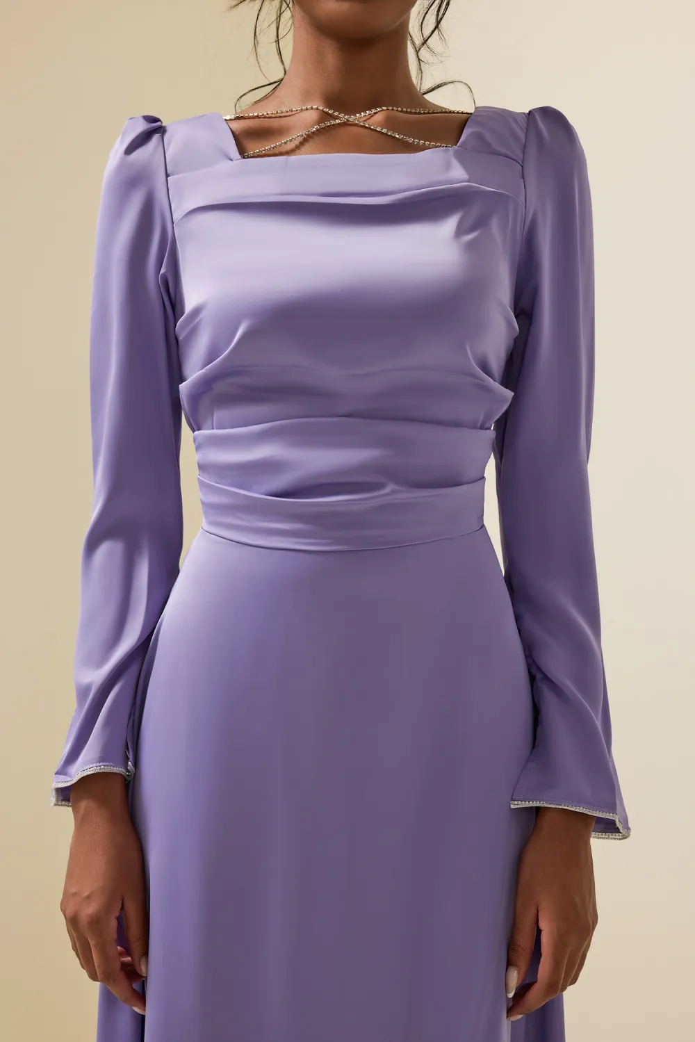 Solid Satin Rhinestone Maxi Dress
