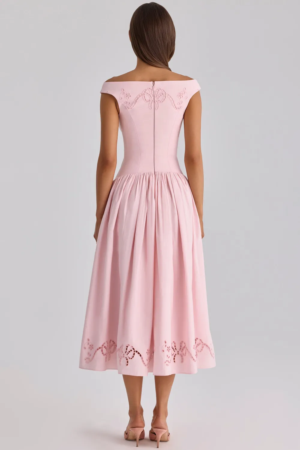 Elizabeth Off-Shoulder Lace Hollow-Out Midi Dress
